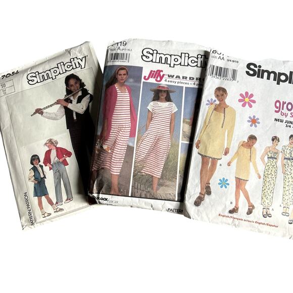 Lot Of 3 Vintage Sewing Patterns Women's Girls 80s 90s 2000s Y2K Simplicity - Picture 1 of 7